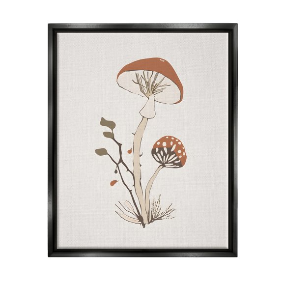 Stupell Industries Minimal Amanita Mushroom Botanical & Floral Painting Black Floater Framed Canvas Art Print Wall Art, 17 x 21