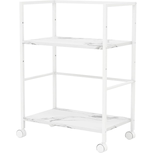 Carrito De Servicio De 2 Niveles con Ruedas y con Estante de Ajuste de Altura para Hogar Y Oficina (Natural y Blanco)