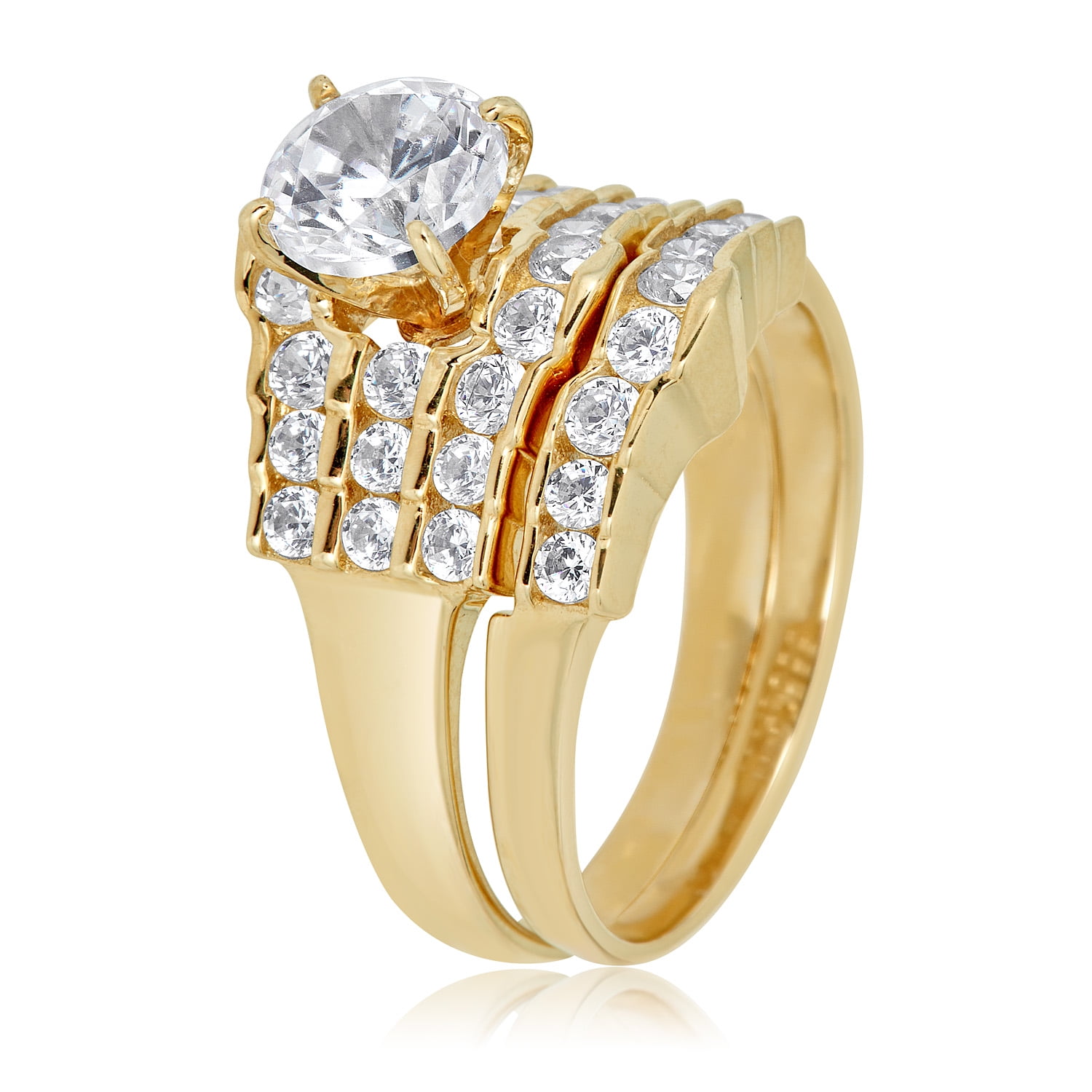10k or 14k Yellow Gold White CZ Sparkling Design Ladies Wedding Anniversary Ring