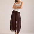 thumbnail image 2 of WGRFFH Women's Cropped Lace-Hem Pants,High Waisted Drawstring Wide Leg Pants Summer Boho Casual Lightweight High Rise Lounge Trousers with Pockets,Ruffle Flowy Beach Vacation Barrel Palazzo Coffee M, 2 of 8