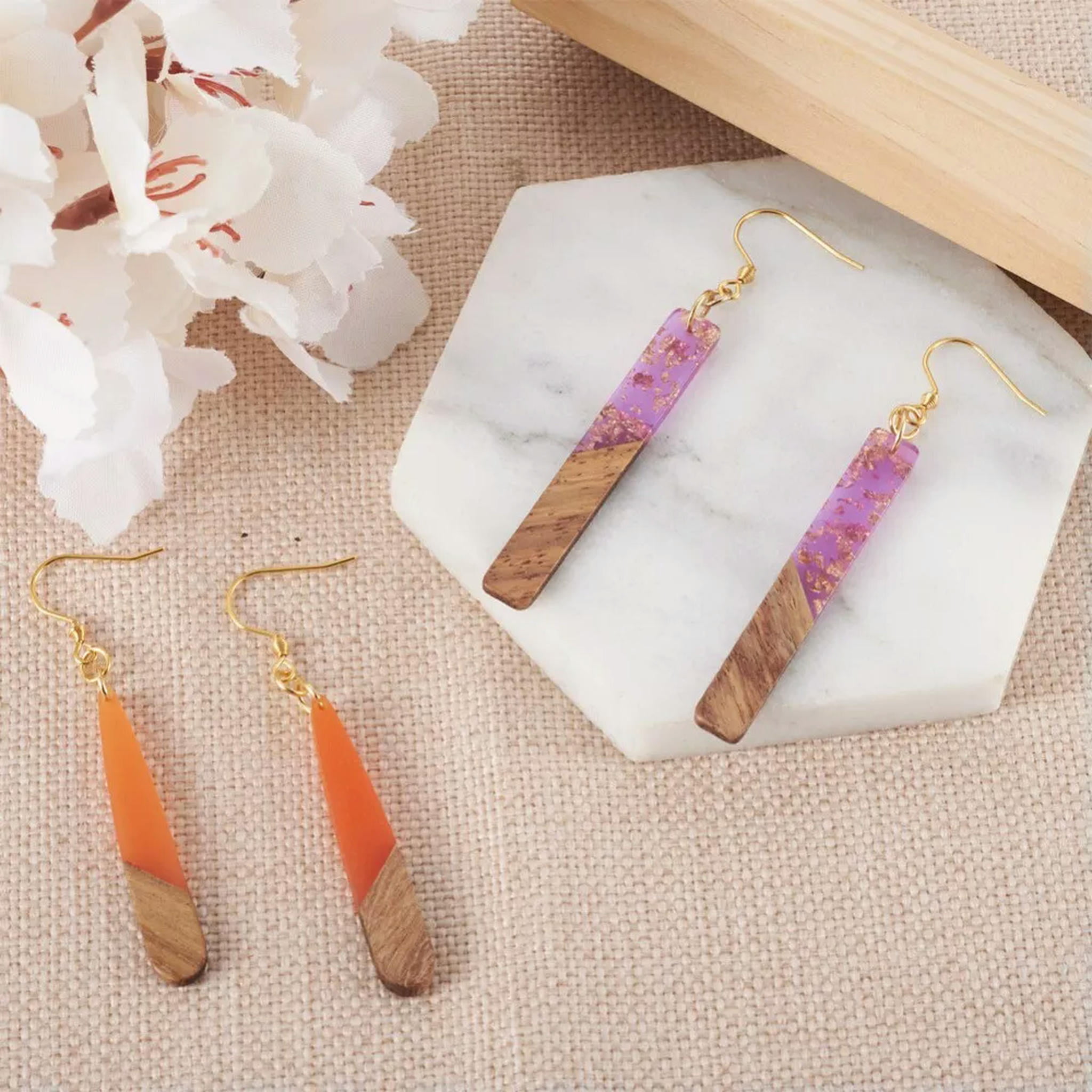 U8MO 1 Box Resin Wood Pendants Rectangle Teardrop Dangle French Earrings Making Kit