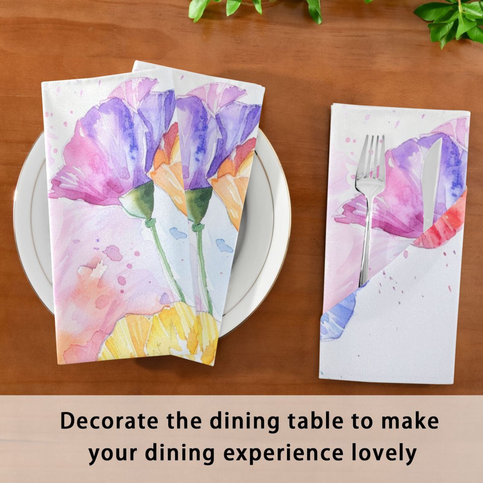 JSTEL Poppy Flowers Watercolor Cloth Napkins Set of 6, 20x20 Inch Washable and Reusable Napkin for Decoupage Dinner Party Everyday Use