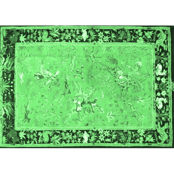 Ahgly Company Indoor Rectangle Animal Emerald Green Traditional Area Rugs, 2' x 3'