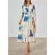 thumbnail image 5 of Vestido PRETTYGARDEN Floral Midi Azul Blanco con Escote en V y Manga Larga Talla S, 5 of 6