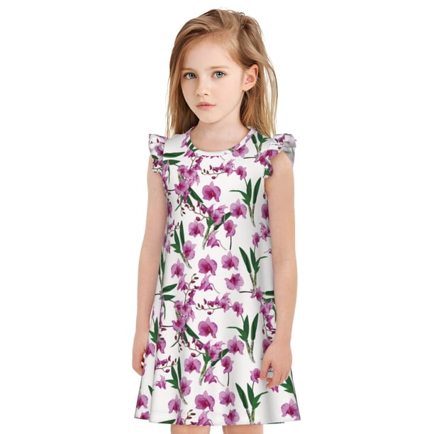Balery Orchids Flowers Camisón de princesa para niñas, pijama de algodón con mangas abullonadas, suave y bonito.-X-Large