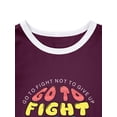 thumbnail image 3 of TWZH Women Go To Fight Letter Print Colorblock Crew Neck Long Sleeve Shirt, 3 of 5