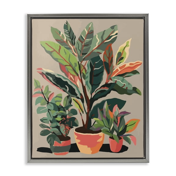 Stupell Industries Eclectic Abstract Potted Plants Gray Floating Frame Canvas Art, 17 x 21, by Ziwei Li