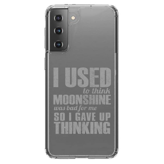 DistinctInk Clear Shockproof Hybrid Case for Galaxy S21  PLUS 5G (6.7" Screen) - TPU Bumper Acrylic Back Tempered Glass Screen Protector - I Used to Think Moonshine Was Bad For Me