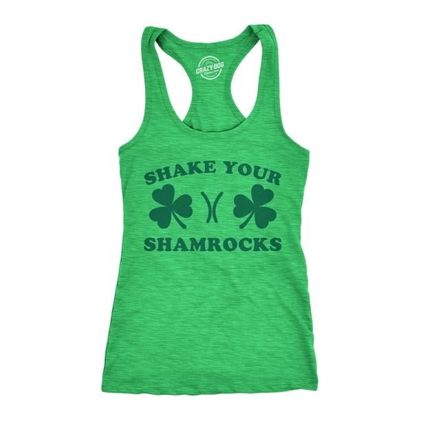 Womens Tanktop Shake Your Shamrocks Shirt Funny Saint Patricks Day Boobs  Patty (Heather Green) - XXL 