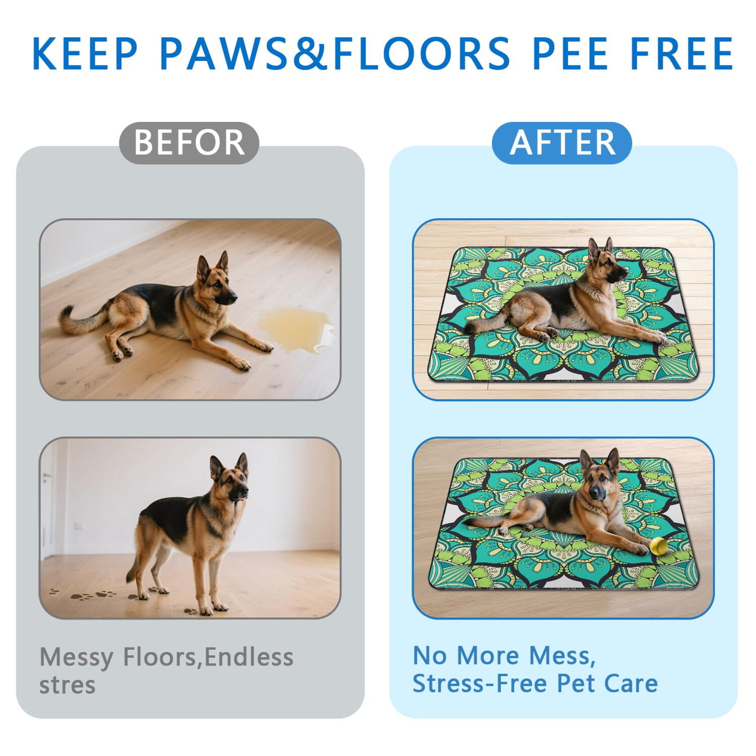 48" x48" Extra Large Washable Pee Pads Mandala, Reusable Dog Potty Pads with Non-Slip Backing, Absorbent Mat for Indoor Training Use.