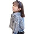thumbnail image 1 of SURJDE Toddler Kids Girls Denim Jacket Button Down Jeans Jacket Top with Pearls, 1 of 5