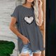 thumbnail image 2 of Blusa de manga corta con estampado regular de flecos y cuello redondo de algodón y cáñamo para mujer OAVQHLG3B Store  lin121212, 2 of 5