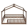 thumbnail image 7 of Full Size House Bed Solid Wood Floor Bed Frame with Fence Guardrails and Roof Montessori Bed Playhouse Bed for Children Girls and Boys, Walnut, 7 of 7