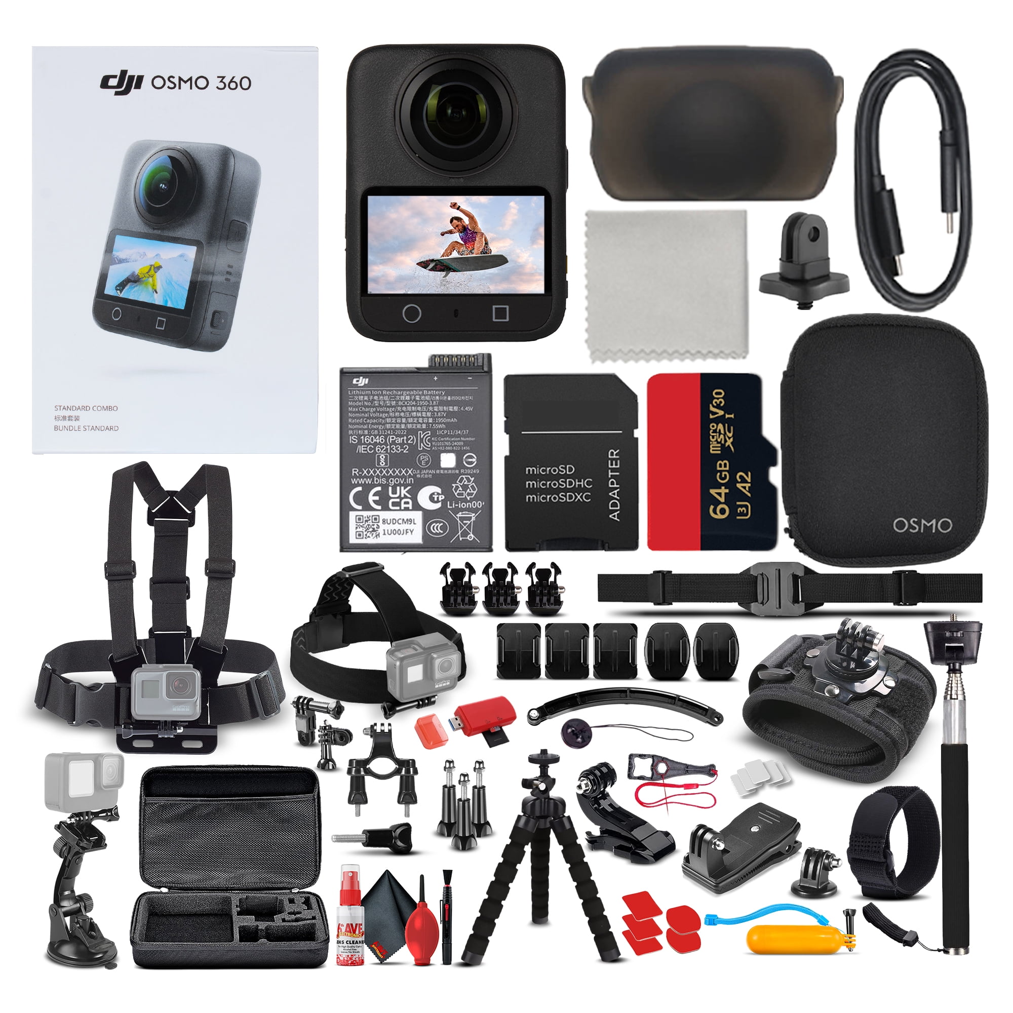 DJI Osmo 360 Action Camera Standard Combo | Waterproof Dual Lens 8K Recording | Travel Vlogging Gear for Cycling, Hiking, Surfing and Outdoor Sports (CP.OS.00000442.02) + 50-in-1 Accessory Kit + More