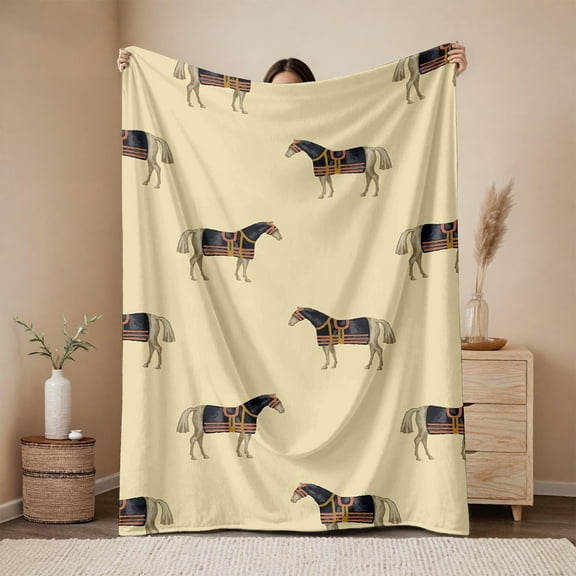 Elegant Horse Patterned Flannel Blanket Bohemian Bedroom Decoration And Accessories Aesthetic Room Decoration Festival Gifts Printed Family Bedroom Dormitory Soft Quilt Set