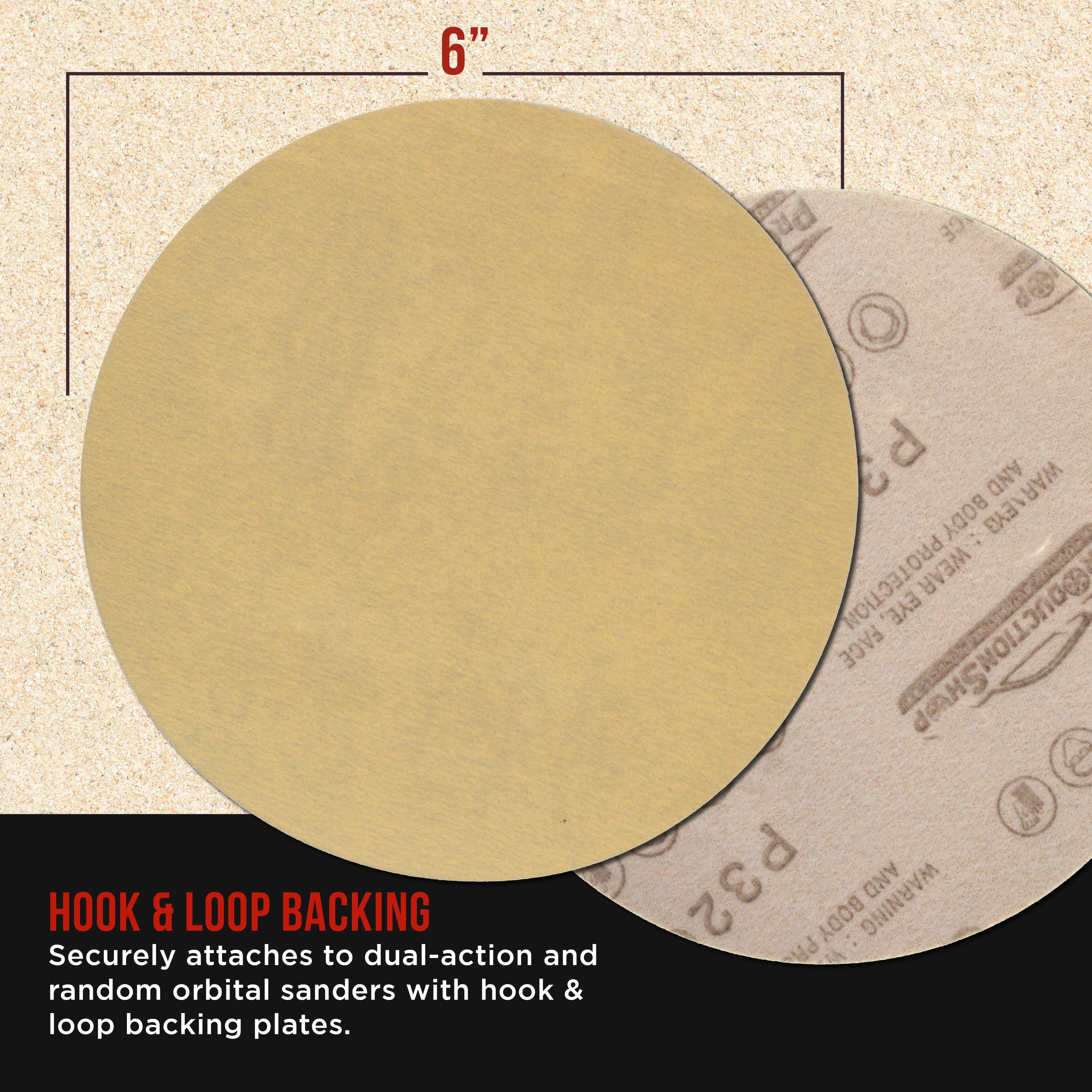 ProductionShop Premium 320 Grit 6" Gold Sanding Discs, Box of 100 - Hook & Loop Backing Abrasive Sandpaper for DA & Random Orbital Sanders - Sand Auto Paint, Metal, Wood, Woodworking Furniture