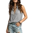thumbnail image 3 of Aezemi Women Cotton Linen Tank Top, Collared V Neck Summer Beach Vacation Shirts, Fashion Sleeveless Lightweight Tunic Tops, 3 of 6
