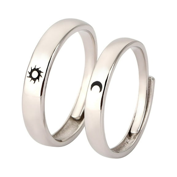 Pompotops Matching Rings for Couples Fashion Sun Moon Star Couple Ring Adjustable Ring Jewelry Valentine's Day Gift Silver