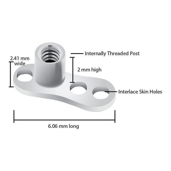 Dermal Piercing Jewelry 3 hole base with 2mm rise - 100 PC Bases