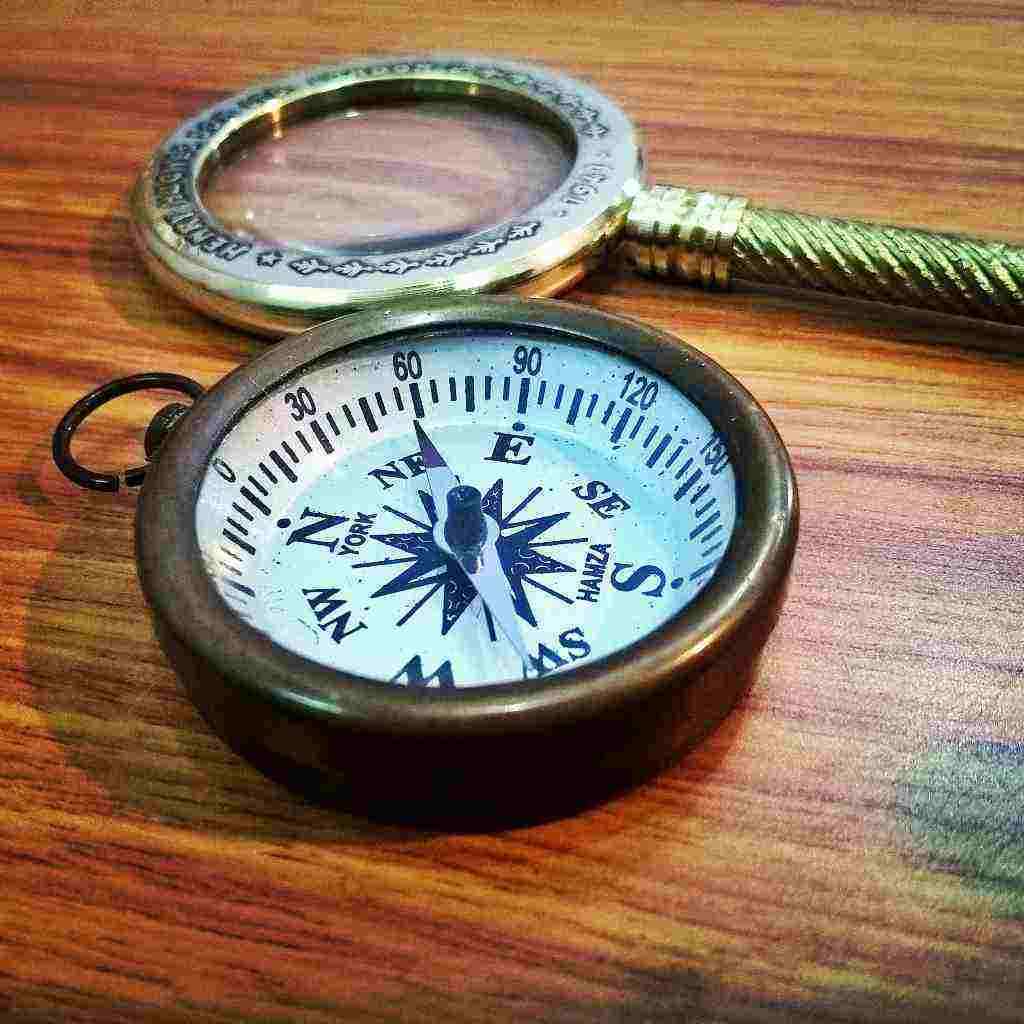 Brass Magnifying Glass Magnifier Antique Compass Collectible