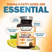 Omega 3 Fish Oil Supplements - 2400mg Fish Oil Per Serving - Triple Strength Omega-3 with EPA & DHA Fatty Acids - Natural Heart, Brain & Immune Support - Wild Caught, Bottled in USA - 180 Softgels