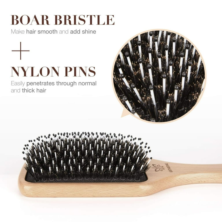 Wood Paddle Nylon Bristle Hair Brush