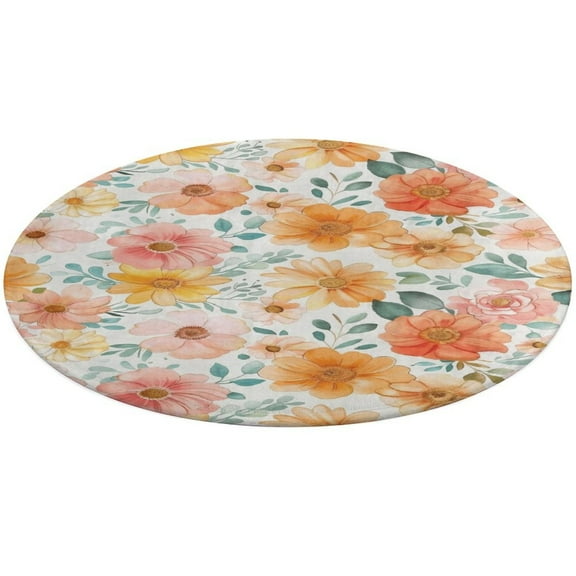 Floral Colorful Flower Washable Round Rug -Circle Area Rugs for Nursery Bedroom, Vintage Non Slip Non Shedding Low Pile Carpet for Living Room Coffee Table Entryway