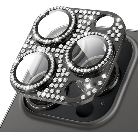 Camera Lens Protector for iPhone 15 Pro/iPhone 15 Pro Max, iPhone 15 Pro/iPhone 15 Pro Max Camera Lens Cover Protector with 9H Tempered Glass - Diamond Black