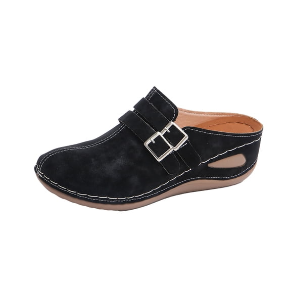 Wensltd Plus Size Solid Color Versatile Wedge Heel Shoes Summer Casual Half Slippers Daily Wear Shoe
