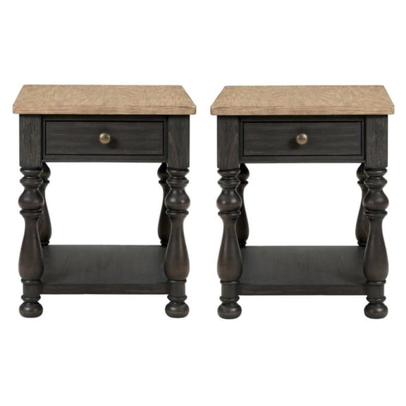 Home Square Side Table in Antique Oak and Matte Black - Set of 2