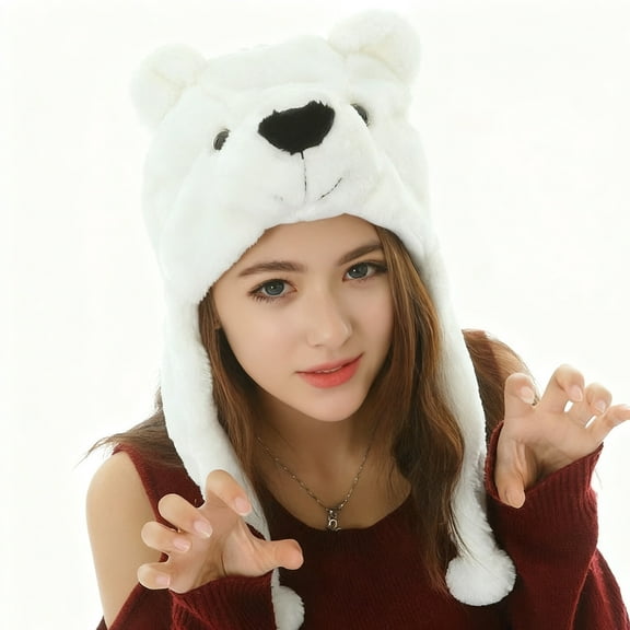 absanyy Plush Winter Hats for Women with Ear Flap Warm Soft Polar Bear Beanie Hats,for Outdoor Party