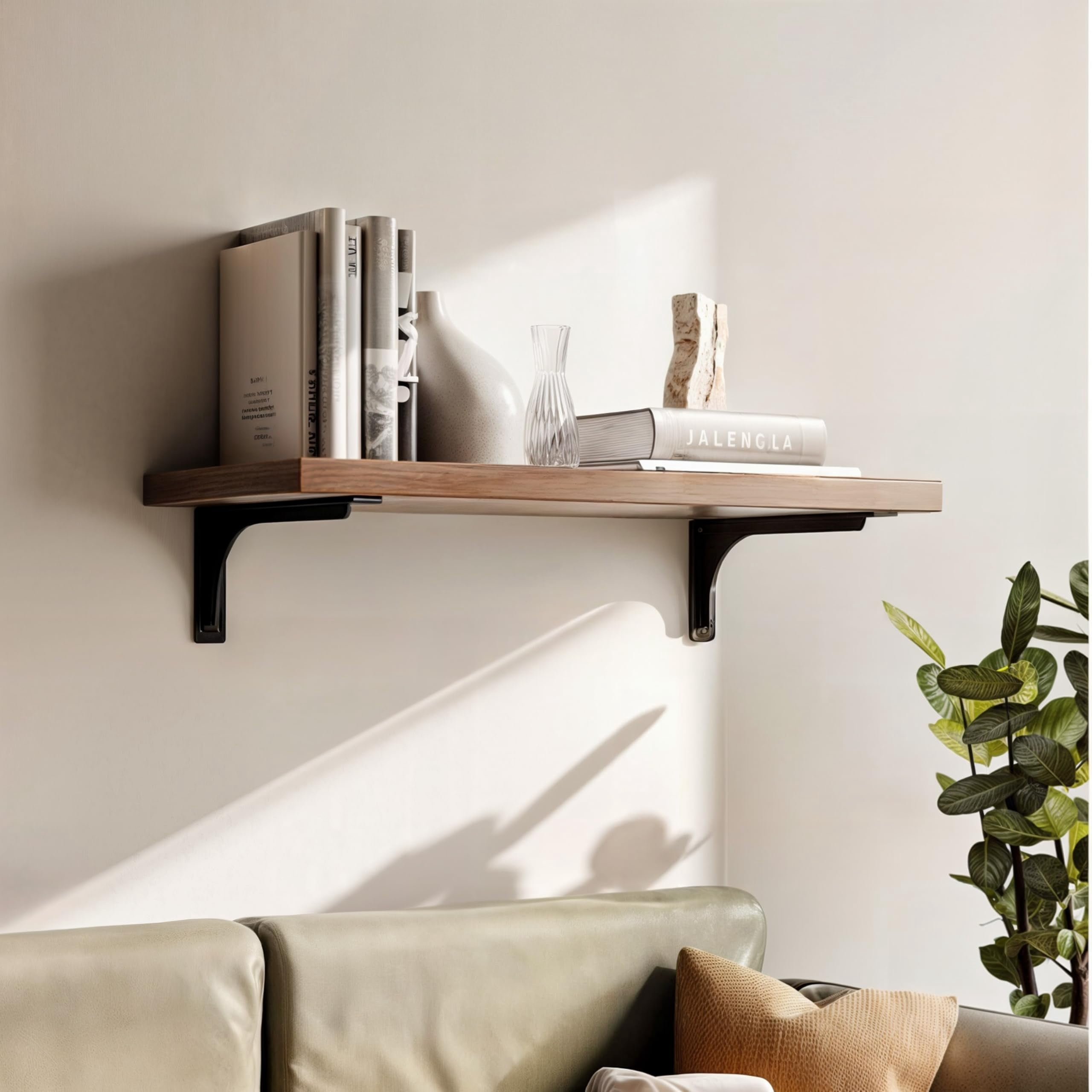 16" Shelf Brackets With Beam (4pcs) - L Black Hook For Floating Shelves Wall Mounted Support Diy Open Shelving Mounting Hardware Included (pack 4) (4  16 Inch)