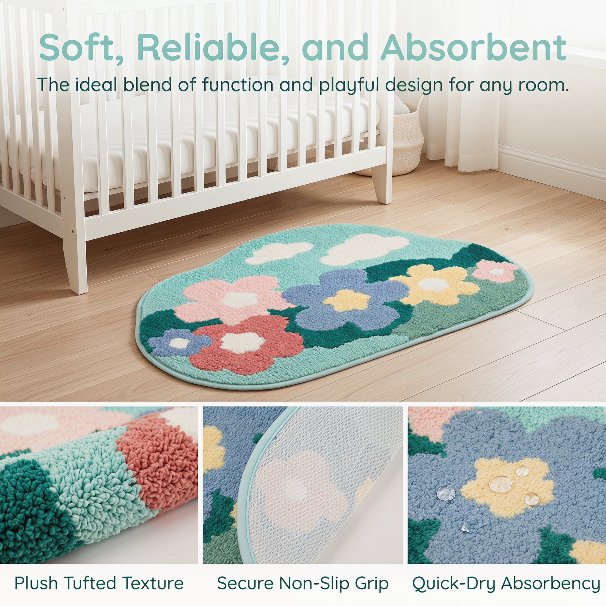 Unique Bargains Printed Rug Ultra Soft Absorbent Plush Bath Mat Green Flower 30" x 18"
