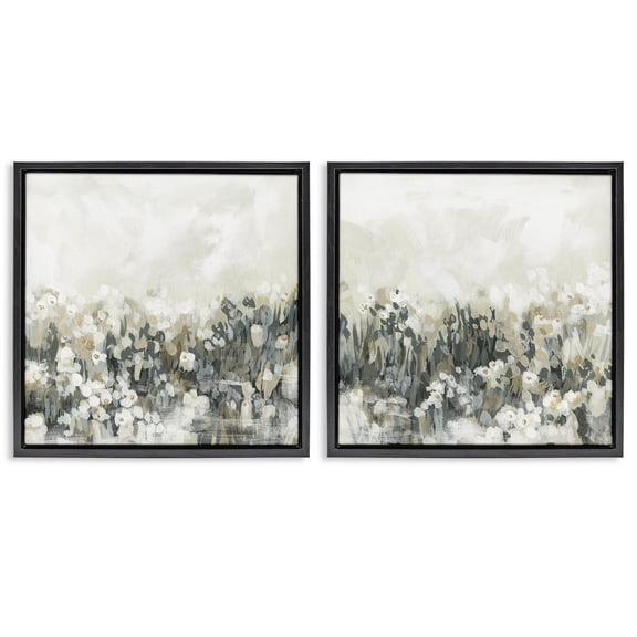 Stupell Industries Brushed Flower Meadow Impressions Abstract Painting Black Floater Framed Canvas Art Print Wall Art, 18 x 18, Set of 2