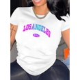 thumbnail image 1 of T-Shirt à Imprimé Alphabet Dégradé Los Angeles pour Femmes - Tissu Tricoté en Polyester Décontracté, Confort Toutes Saisons, Col Rond, Manches Courtes, Motif Abstrait, Mode, Fête des Pères, Fête des Mères, Nouvel An, 1 of 6