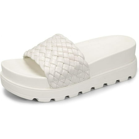 

SHYKN Women s Platform Sandals Braided Strap Flatform Slide Open Toe Casual Summer Beach Outdoor Wedge Woven Belt Slipper
