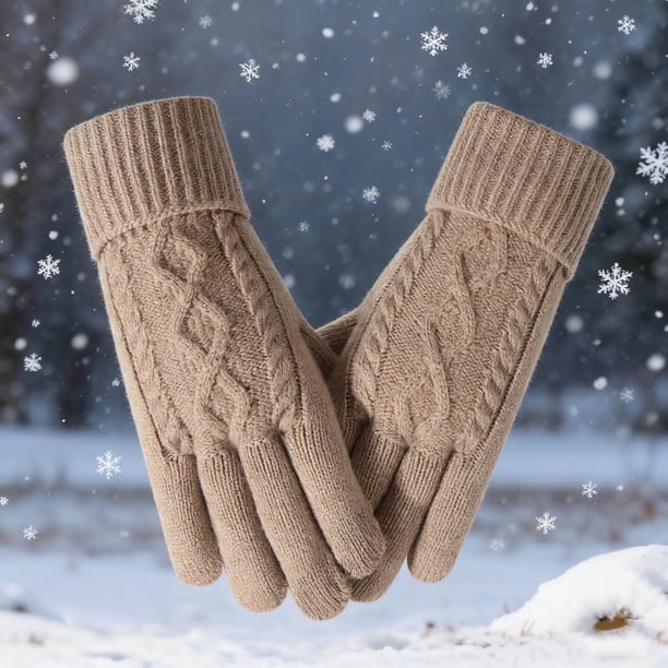 Guantes de invierno para mujer, de lana tejida, cálidos, de cinco dedos, de terciopelo y gruesos, con pantalla táctil. Imprescindible para el invierno.