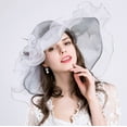 thumbnail image 5 of Yoyauz Women Sun Hat with Mesh Flower Decoration Wide Brim Hat Occasion Event Organza Fancy Church Dress Hat, 5 of 6