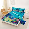 thumbnail image 2 of spefrowx Cartoon Underwater Swordfish Bed Sheets for Kids, Teal Coral Tropical Fish Full Size Sheets, 4pcs, 1 Flat Sheet, 1 Fitted Sheet and 2 Pillowcases, 2 of 5