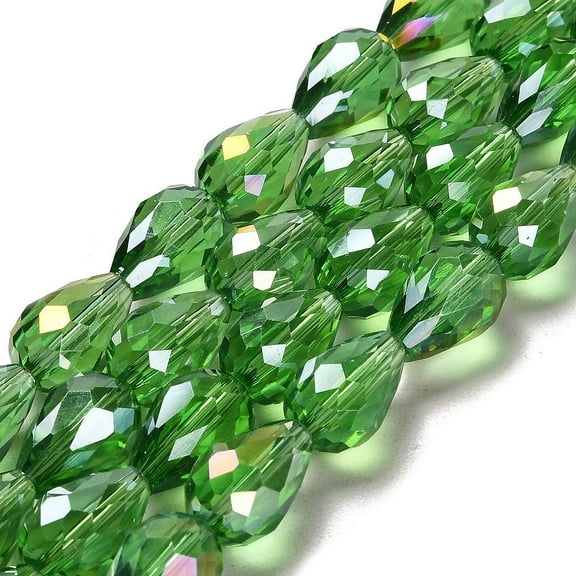 Electroplate Glass Beads Strands AB Color Plated Faceted Teardrop Lime Green 15x10mm Hole: 1mm 50pcs/strand 27.1 inch