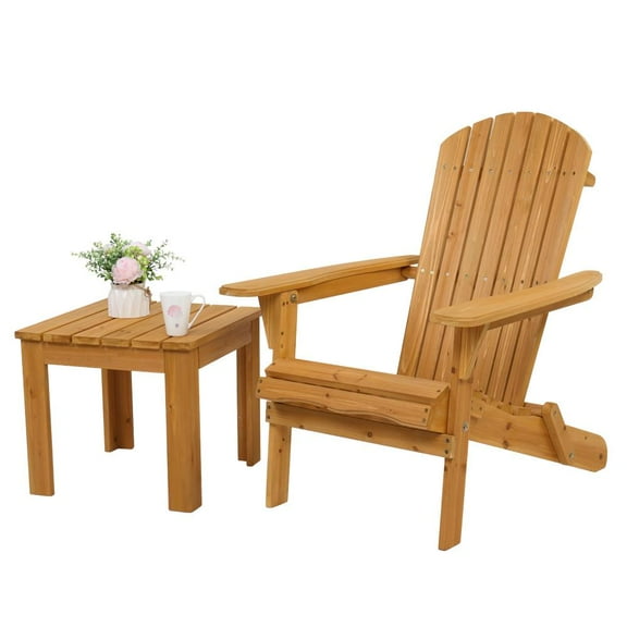 Ktaxon Folding Wooden Adirondack Chair and Square Side End Table, Fir Wood Natural