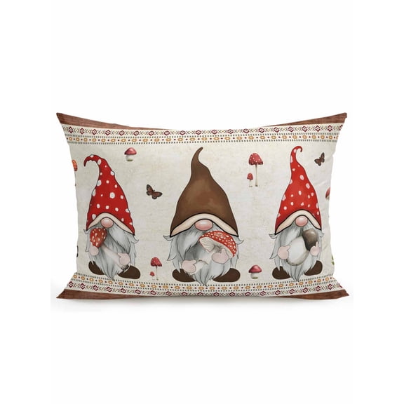Outdoor Pillows Waterproof, Boho Gnomes Bedding Throw Pillows with Insert for Couch Sofa Bed, Farmhouse Vintage Geometric Mushroom Brown 12x20 Inch Pillowcases Decorative Patio Pillow Set of 1