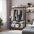 thumbnail image 2 of GDF Studio 3-Tier Rolling Garment Rack with Adjustable Shelves, Rod and Side Hooks, Black, 2 of 7