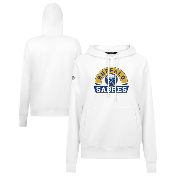 Women's Levelwear White Buffalo Sabres Adorn Banner Arch Pullover Hoodie
