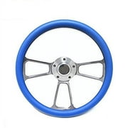 New World Motoring Boat Steering Wheel - Billet Aluminum & Blue Half Wrap, Horn & Keyway Adapter