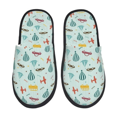 

Fuzoiu Transport Travel Print Unisex Furry Slippers Plush Indoor Shoes Trendy House Slippers Anti-Skid EVA Sole House Shoes for Home Office and Travel -Medium