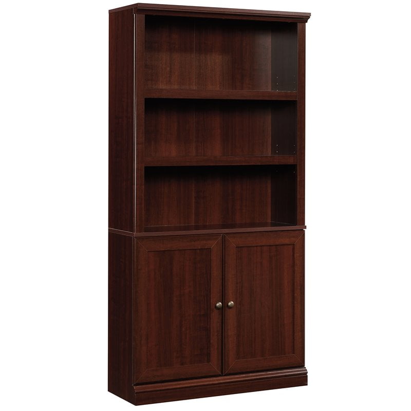 Sauder Misc Storage 3Shelf 2Door Tall Wood Bookcase in Cherry