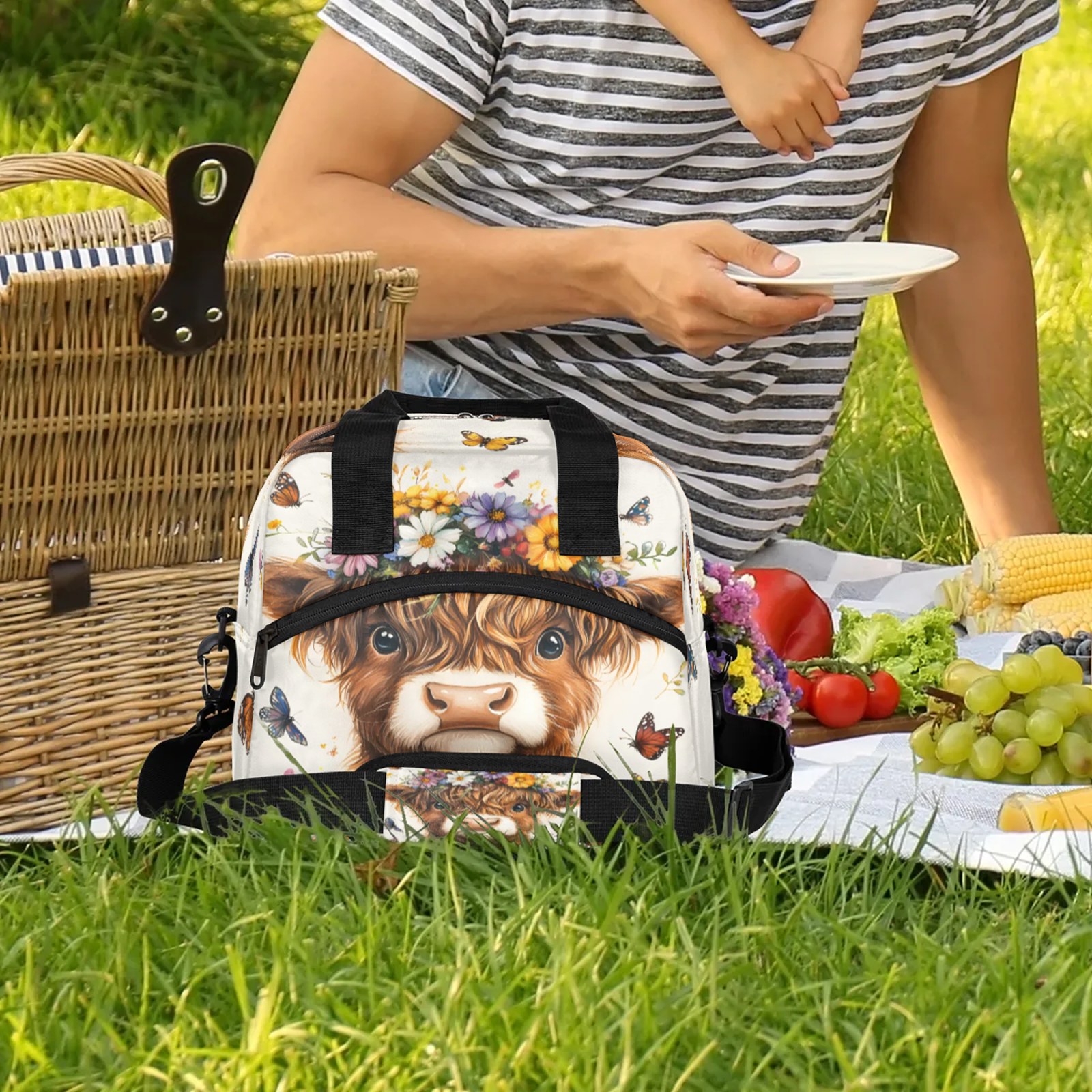 Herdesigns Highland Cow Lunch Bag for Women Men Adult, Funny Large Insulated Reusable Lunch Box Leakproof Portable Cooler Tote Bags for Work Picnic Beach
