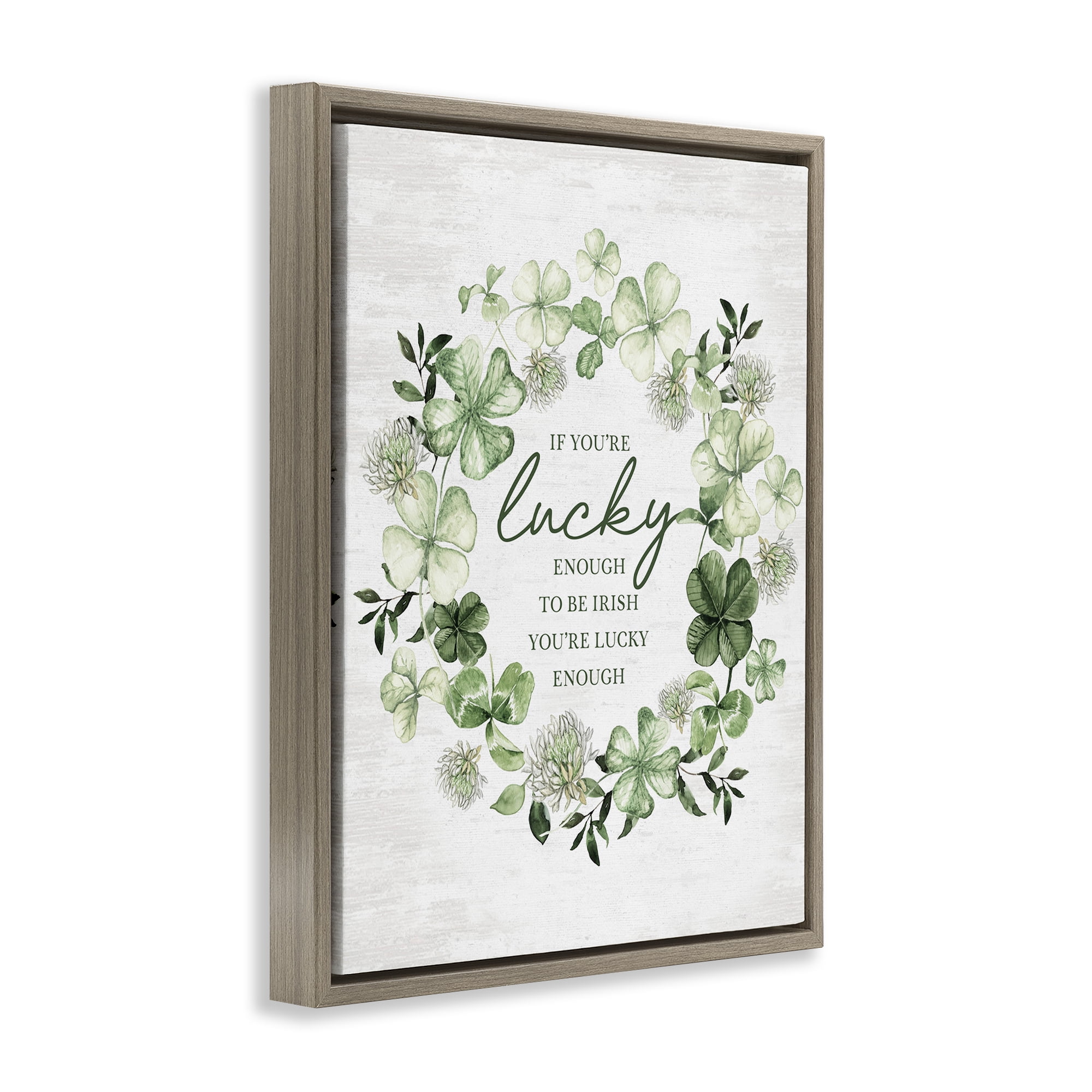 Stupell Industries Inspiring Lucky Wreath Botanical & Floral Painting Brown Floater Framed Canvas Art Print Wall Art, 25 x 31