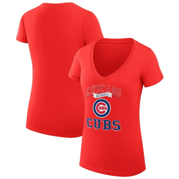 Women's G-III 4Her by Carl Banks Red Chicago Cubs Super-Slim Fit Lightweight Team Logo Graphic V-Neck T-Shirt